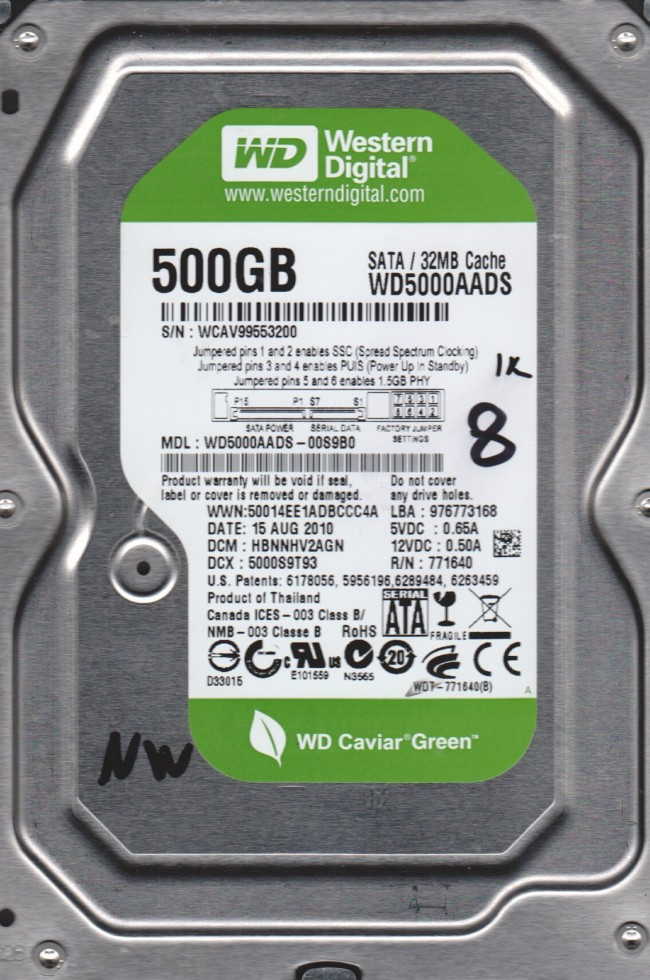 WD Green 3.5 500GB 7200RPM 32MB SATA WD5000AADS