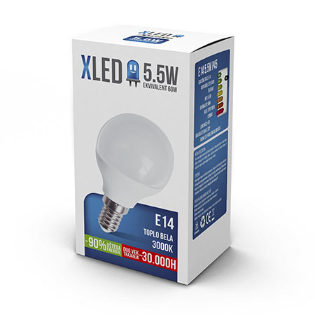 XLED (E14 5.5W,P45) Led Sijalica E14 5,5W,Toplo bela,3000K ,P45