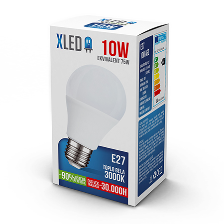 XLED (E27 10W) Led Sijalica, E27 -10W, 220V, Toplo bela, 3000K