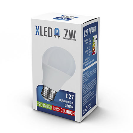 XLED (E27 7W HB) Led Sijalica, E27 - 7W, 220V, Hladno Bela, 5500K