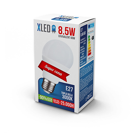 XLED (E27 8.5W) Led Sijalica, E27 -8.5W, 220V, Toplo bela, 3000K