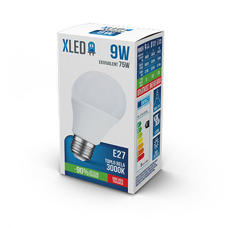 XLED (E27 9W) Led Sijalica, E27 -9W, 220V,Toplo Bela, 3000K