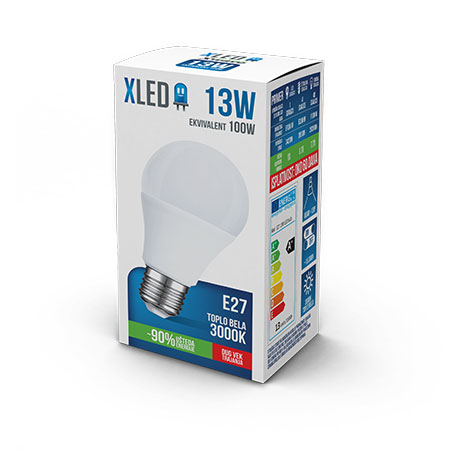 XLED (E27 13W) Led Sijalica, E27 -13W, 220V, Toplo bela, 3000K