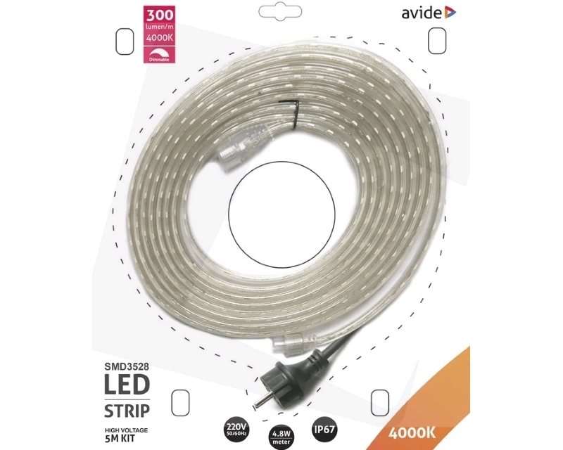 AVIDE ABLSBL-220V-3528-60NW67 LED traka 220V 4.8W 4000k 5m