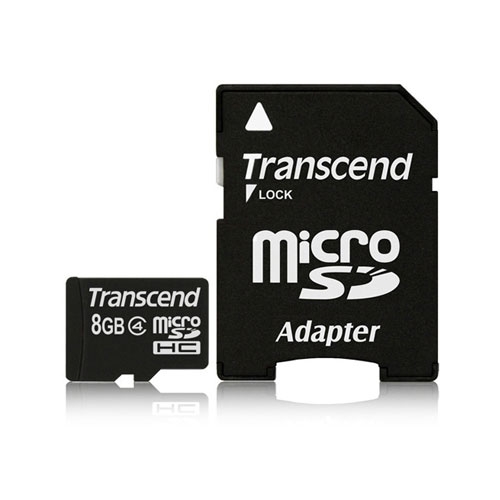 Transcend Micro SD 8GB, SDHC, Class 4, w/SD adapter