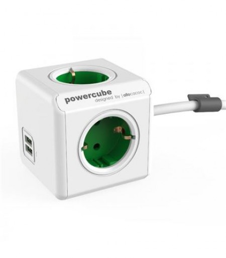 KABL Powercube produžni 4xŠuko+2USB-5V2.1A,1.5m, zelena