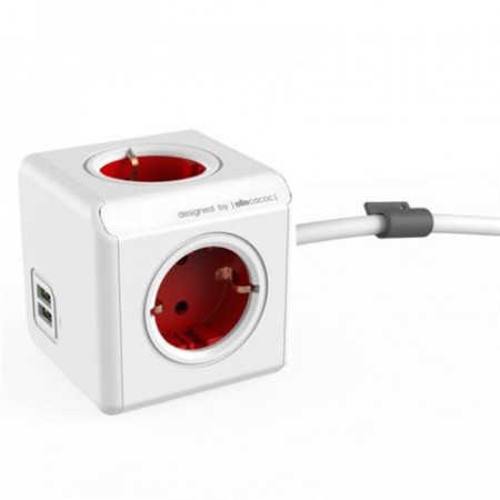 KABL Powercube produžni 4xŠuko+2USB-5V2.1A,1.5m, crvena