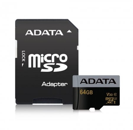 A-DATA (AUSDX64GUI3V30G-RA1) 64GB UHS-I MicroSDXC + Adapter 