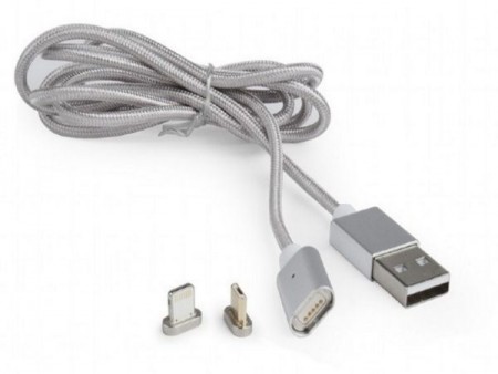 CC-USB2-AMLM3-1M Gembird Magnetic USB charging combo MicroUSB/Lightning, silver, 1m