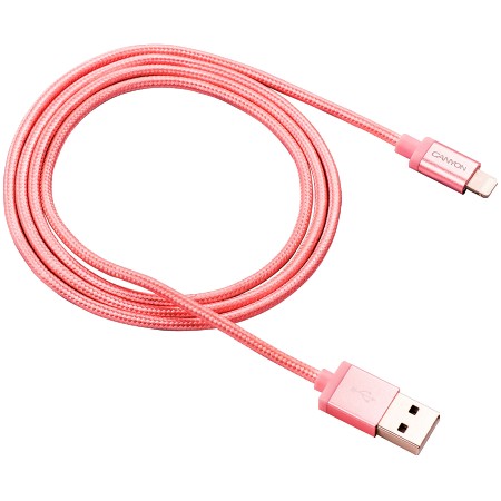 CANYON Charge & Sync MFI braided cable with metalic shell, USB to lightning, certified by Apple, 1m, 0.28mm, Rose-golden (CNS-MFIC3RG)