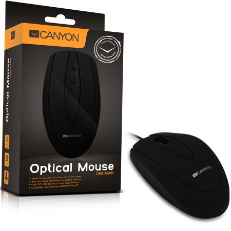 CANYON Mouse CNE-CMS1 (Wired, Optical 800 dpi, 3 btn, USB), Black (CNE-CMS1)