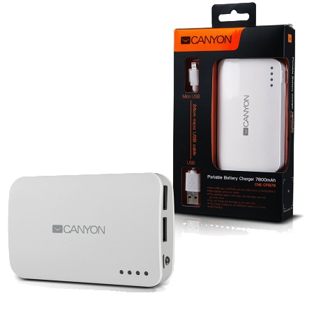 CANYON CNE-CPB78W White color portable battery charger with 7800mAh, micro USB input 5V1A and USB output 5V1A(max.) (CNE-CPB78W)