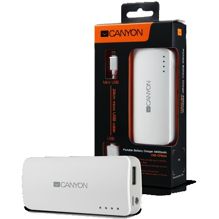 CANYON CNE-CPB44W White color portable battery charger with 4400mAh, micro USB input 5V1A and USB output 5V1A(max.) (CNE-CPB44W)