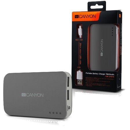 CANYON CNE-CPB78DG Dark grey color portable battery charger with 7800mAh, micro USB input 5V1A and USB output 5V1A(max.) (CNE-CPB78DG)