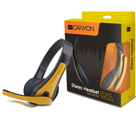 CANYON entry price PC headset, combined 3,5 plug, leather pads, Black-yellow (CNS-CHSC1BY)