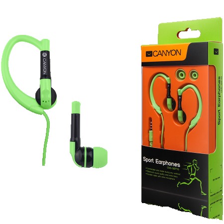 CANYON sport earphones, over-ear fixation, inline microphone, green (CNS-SEP1G)