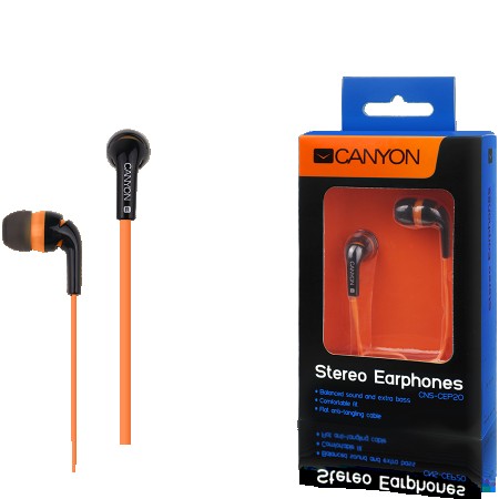 Canyon fashion earphones, flat anti-tangling cable, orange (CNS-CEP2O)