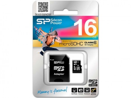 Silicon Micro SDHC class 10 16GB + SD adapter SP016GBSTH010V10SP