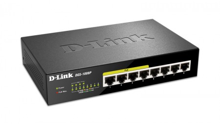 D-Link DGS-1008MP  8-Port PoE Gigabit 101001000Mbps Desktop Switch with 8 Port PoE (W)