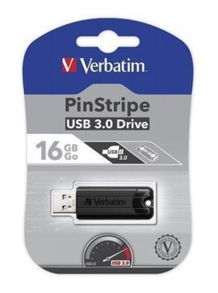 VERBATIM USB FLASH MEMORIJE 16GB DRIVE 3.0 PINSTRIPE BLACK 49316 (UFV49316)