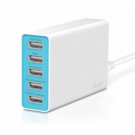 iLuv 5 Port Compact Sized Wall USB Charger (RockWall 5) White
