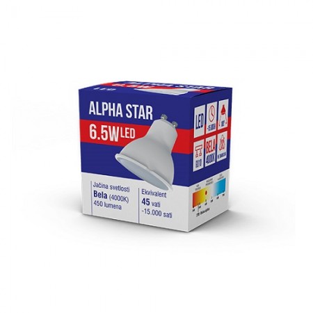 Alpha Star (GU10 6.5W) ECO Led sijalica,GU10 - 6.5W,220V, Bela,4000K,100 ° 