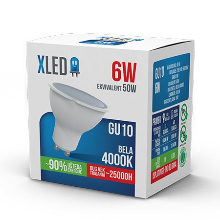 XLED (GU10 6W)  Led sijalica,GU10 - 6W,220V, Bela,4000K, 100 ° 