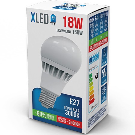 XLED (E27 18W ) Led Sijalica, E27 -18W, 220V, Toplo bela, 3000K