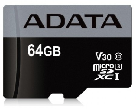 A-DATA UHS-I U3 MicroSDXC 64GB V30S class 10 + adapter AUSDX64GUI3V30S-RA1