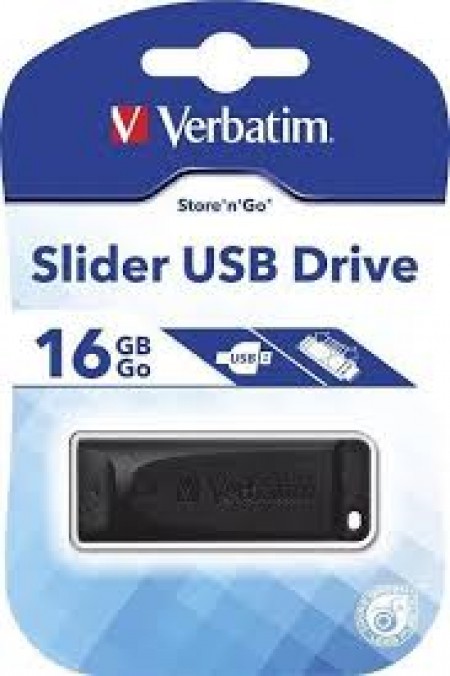 VERBATIM USB FLASH MEMORIJE 2.0 DRIVE 16GB/SLIDER/BLACK (UFV98696/Z)
