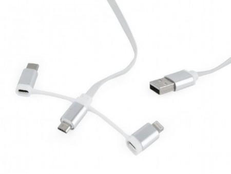 Gembird CC-USB2-AMLM32-1M-W USB charging combo 3-in-1 cable, white, 1m (8-pinski,MicroUSB i USB-C konektor)