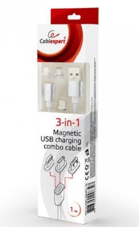 Gembird CC-USB2-AMLM31-1M Magnetic USB charging combo 3-in-1 cable, silver, 1 m