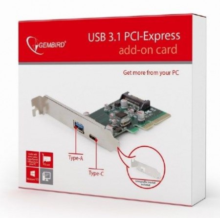 Gembird PEX-U31-01 2-port USB 3.1 PCI-Express add-on card (type-A + type-C)