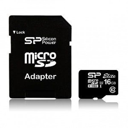 Silicon Power (SP016GBSTHBU1V10SP) microSDHC 16GB Elite UHS-I + SD-adapter