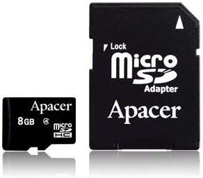 APACER MicroSDHC 8GB class 4 + adapter AP8GMCSH4-R