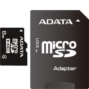 AData MICRO SD  8GB + SD adapter AUSDH8GCL4-RA1