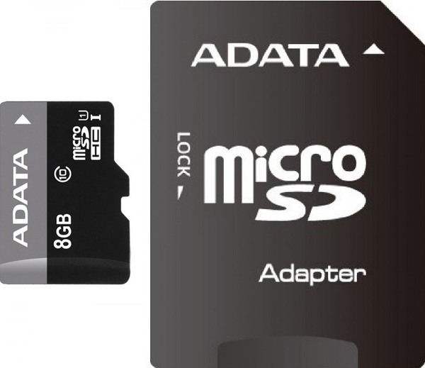 AData MICRO SD  8GB + SD adapter AUSDH8GUICL10-RA1