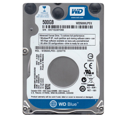 WD Blue 500GB, 2.5, 5400rpm, SATA III, 8MB, (WD5000LPCX)